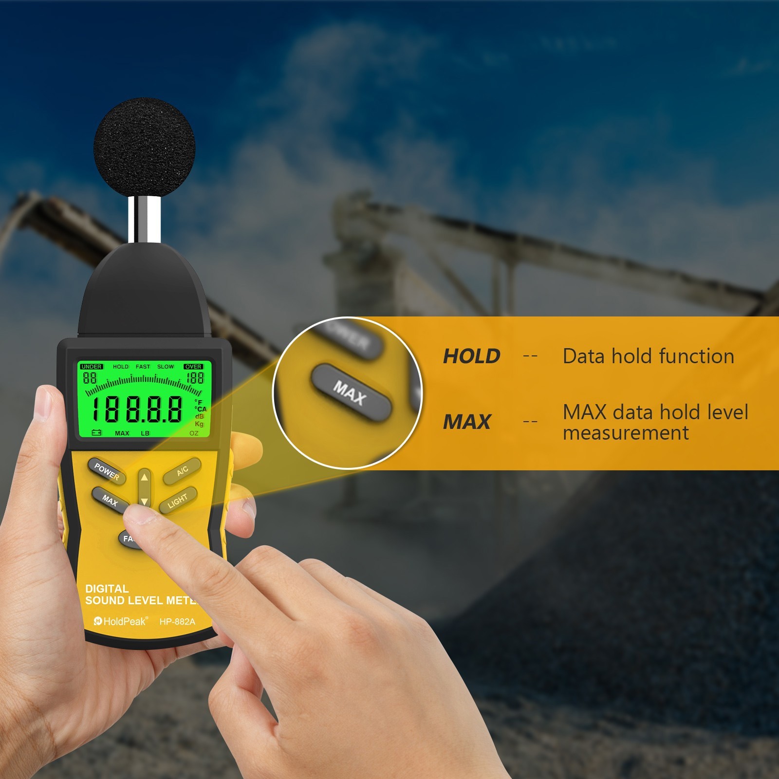 Digital Sound Level Meter 30-130DB Noise Volume Decibel Tester A/C Fast/Slow US