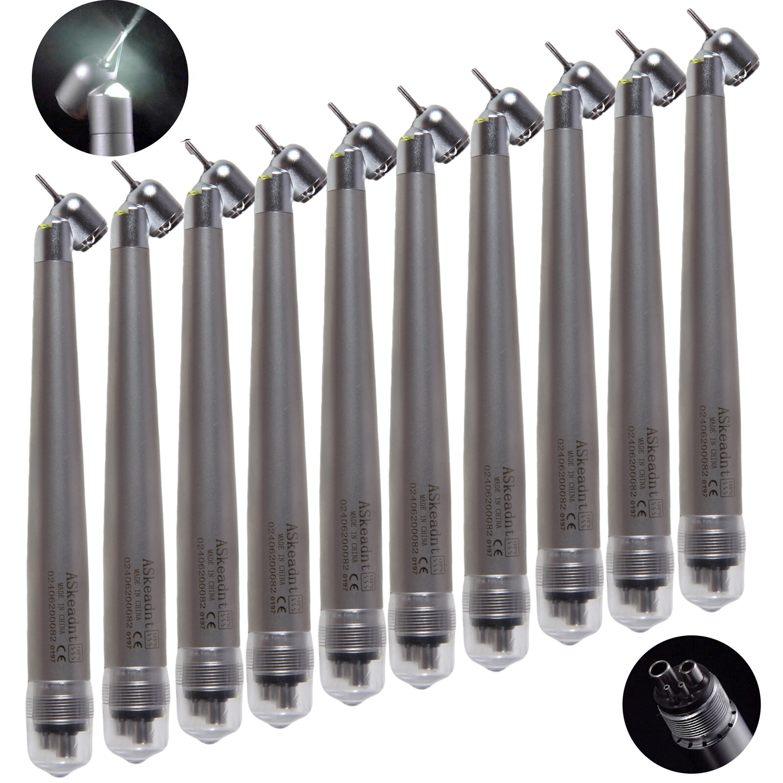 1-10 PCS Dental 45° Degree LED E-generator High Speed Handpiece Turbine 4 Hole