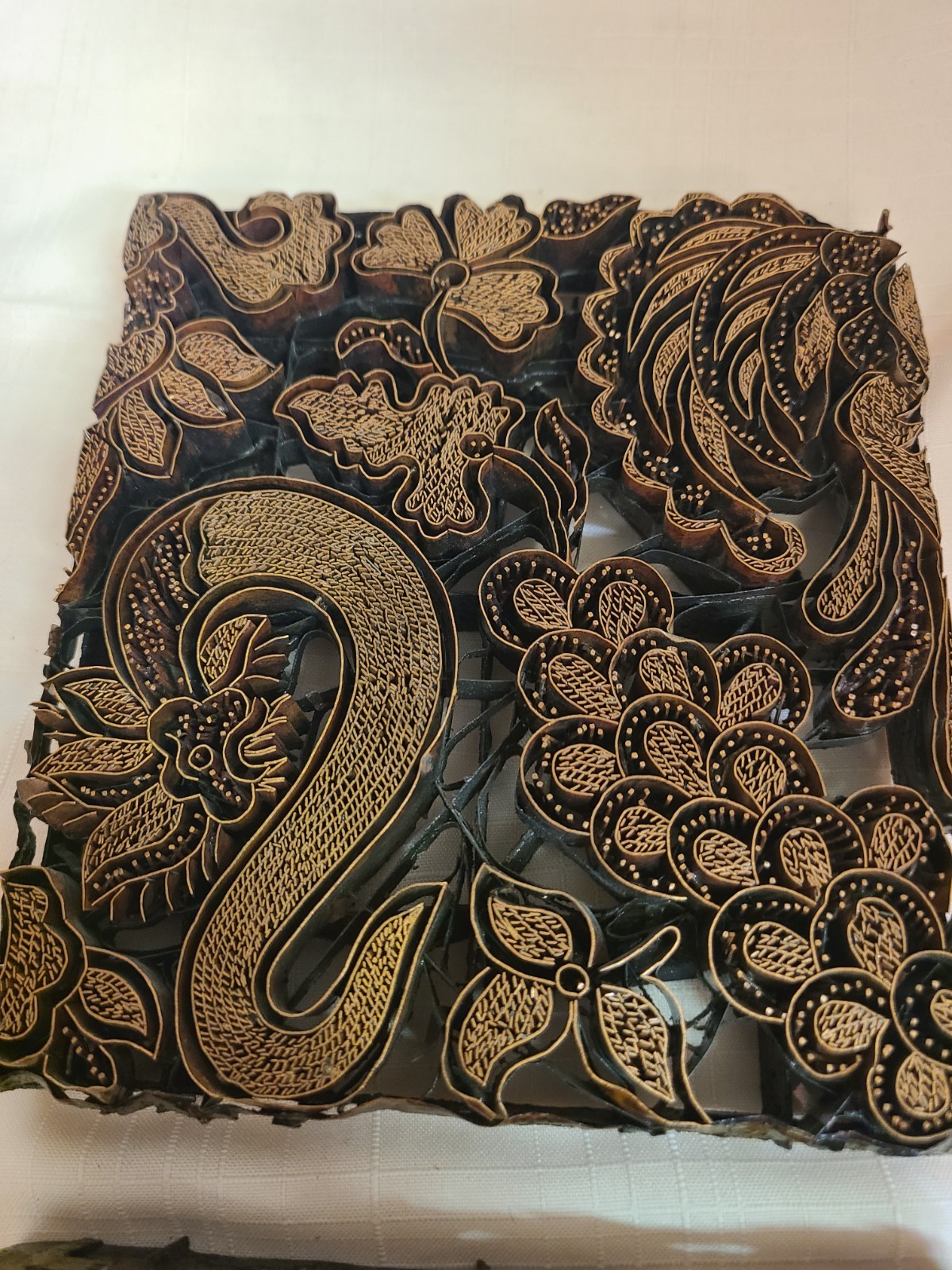 Vintage Copper Fabric Pattern Stamp Print Block 7 inches x 8 inches