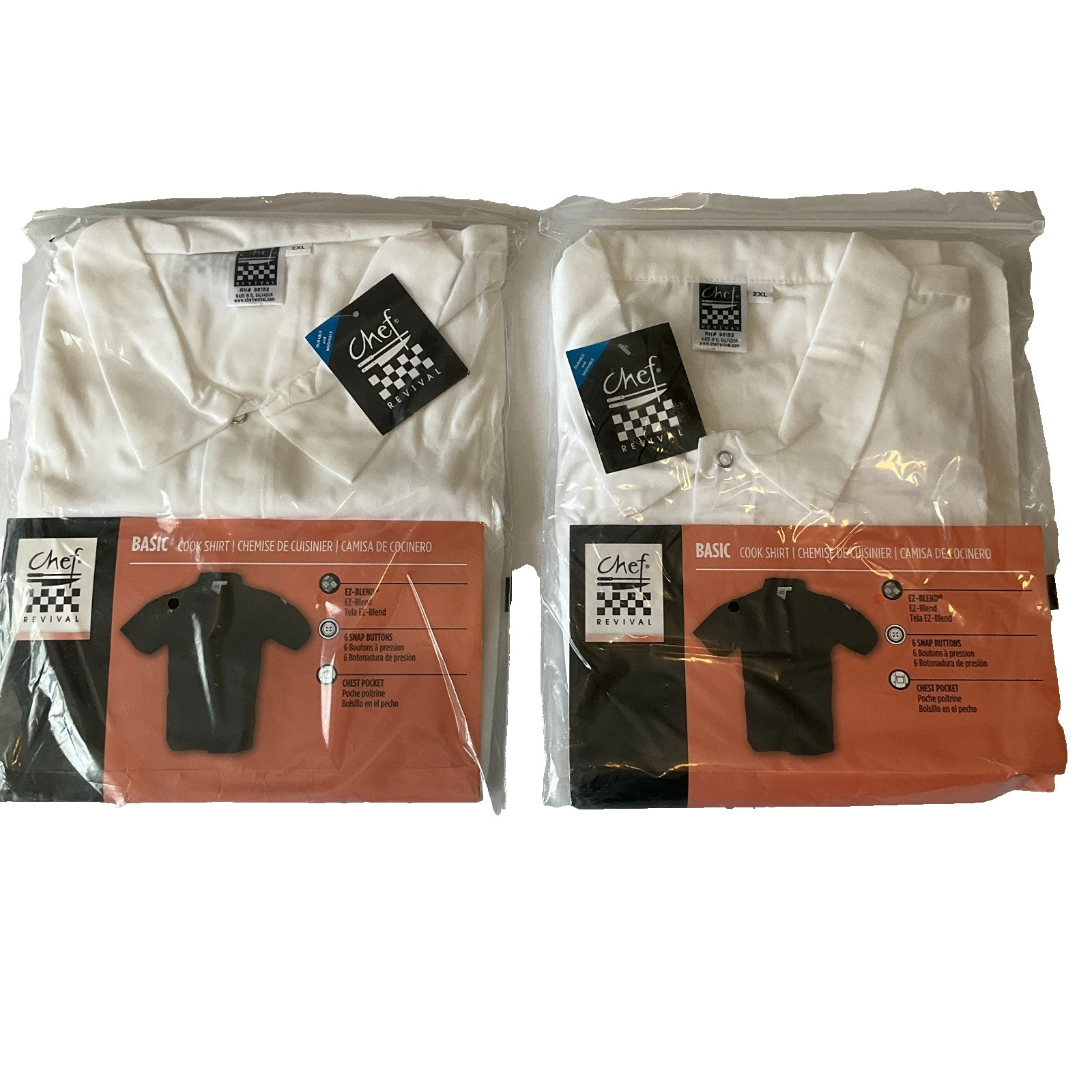 Chef Revival Basic Cook Shirts Unisex Adult Size 2XL White Short Sleeve Snap 2