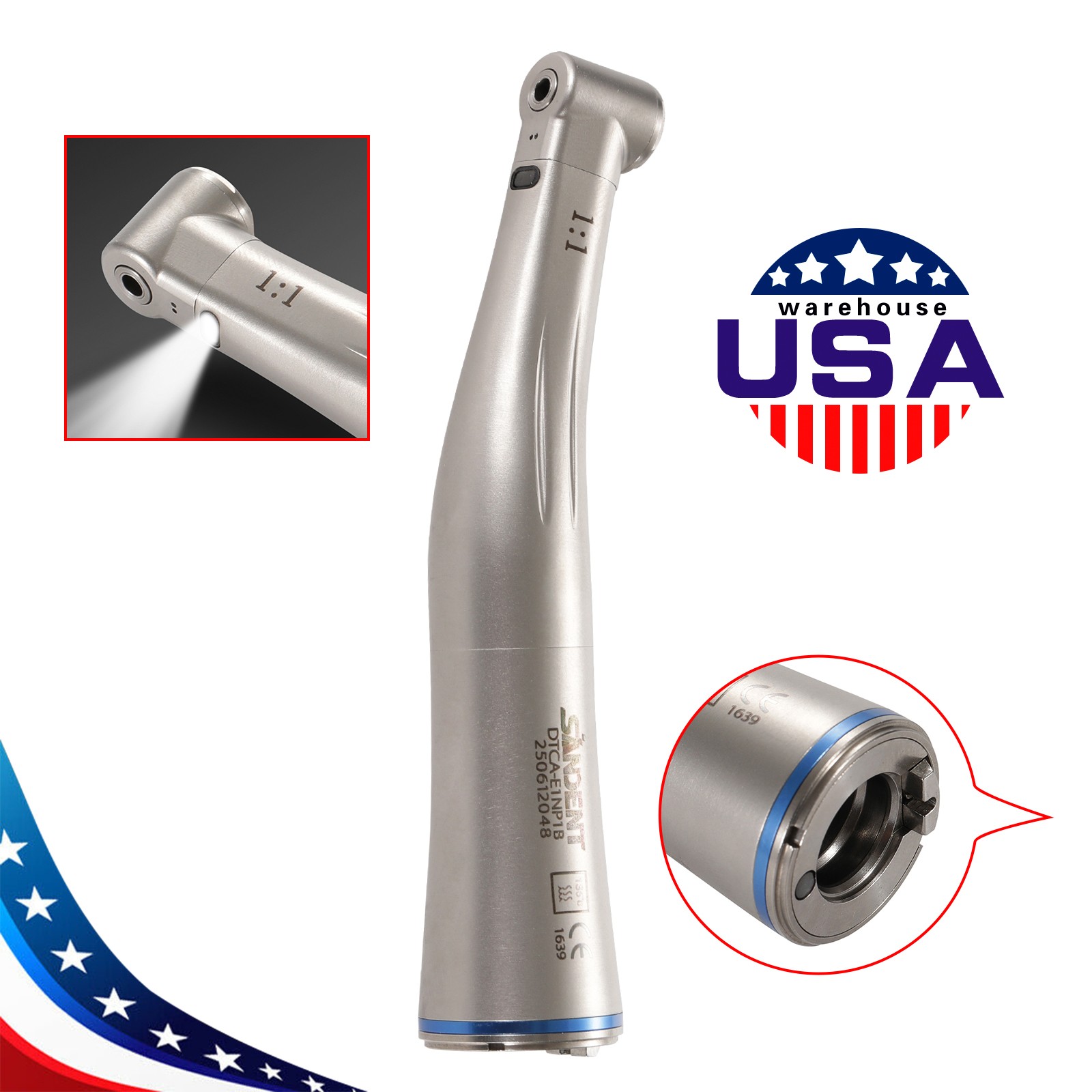 Dental 1:1 LED Fiber Optic Handpiece Contra Angle Fit NSK Electric Motor