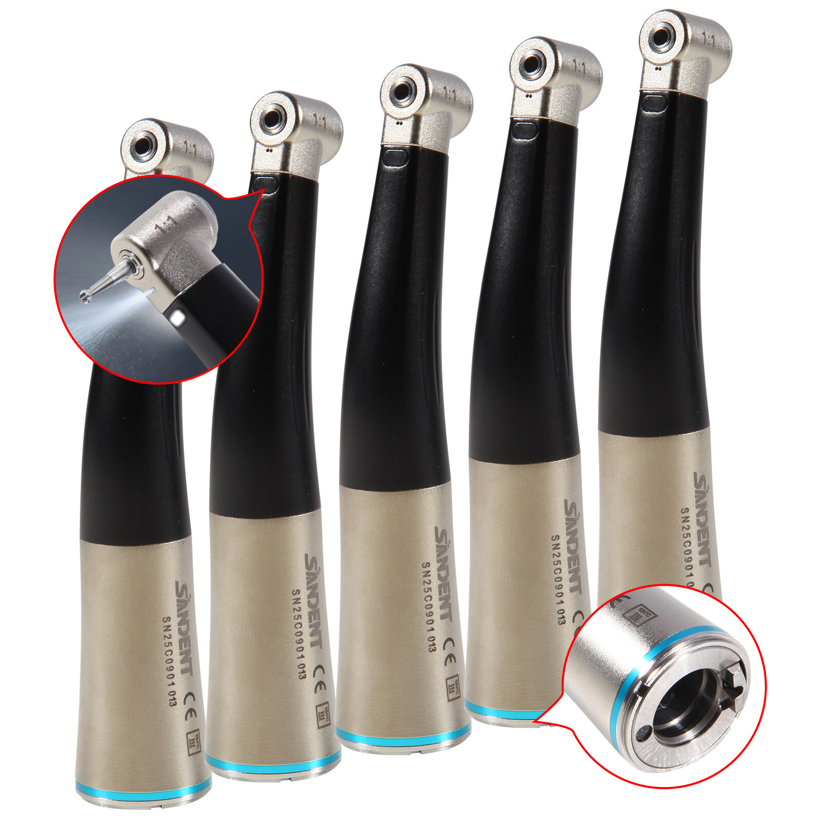 1-5*NSK Style Dental Fiber Optic 1:1 Contra Angle Handpiece Inner Push E-Type ty