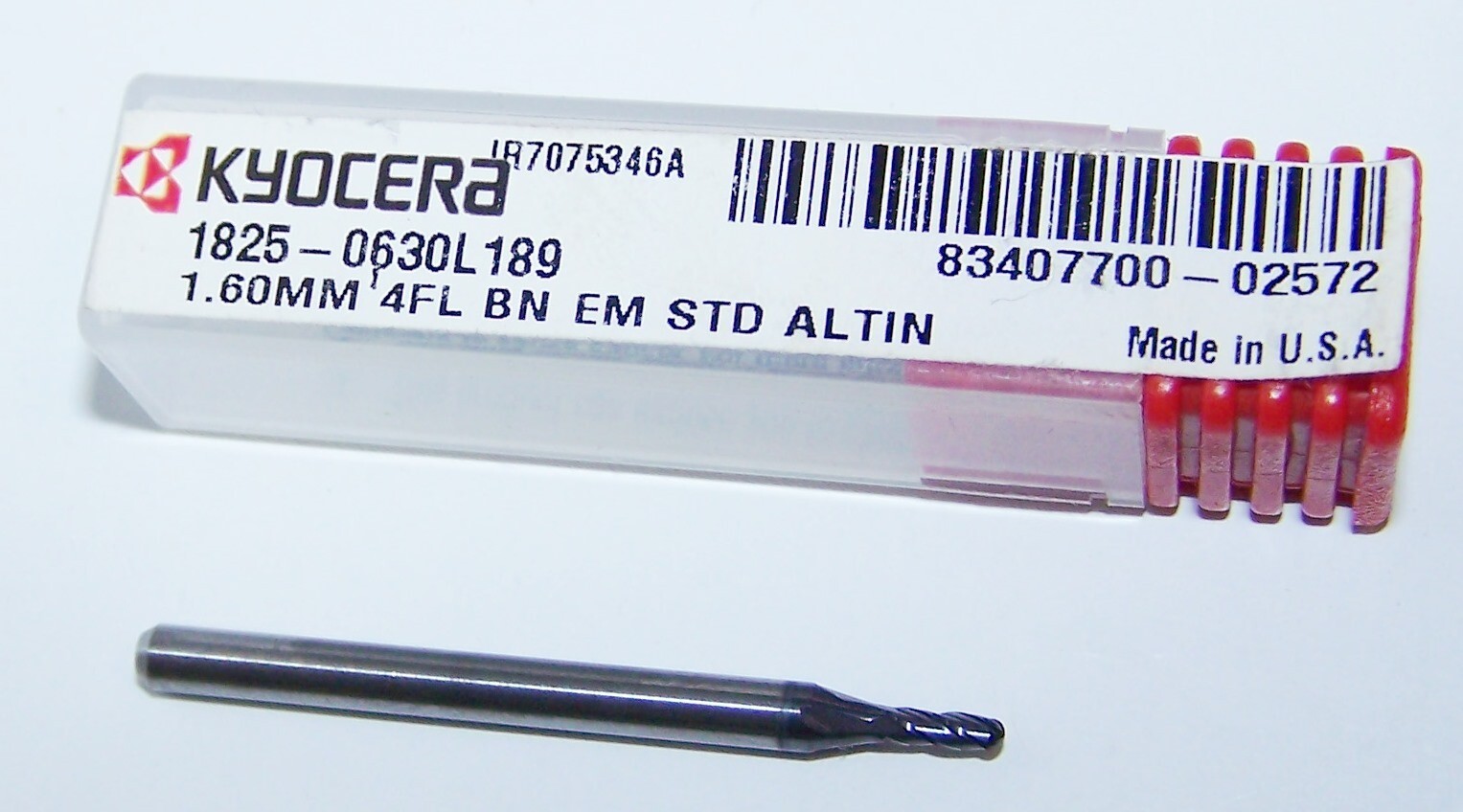 1.60mm (.0630″) CARBIDE END MILL 4 FLUTE BALL END COATED KYOCERA 1825-0630L189
