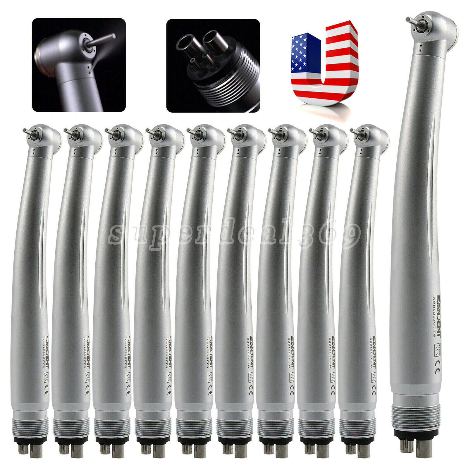 10*SANDENT Dental High Speed Turbine Handpiece Push Button Standard Head 4 Hole