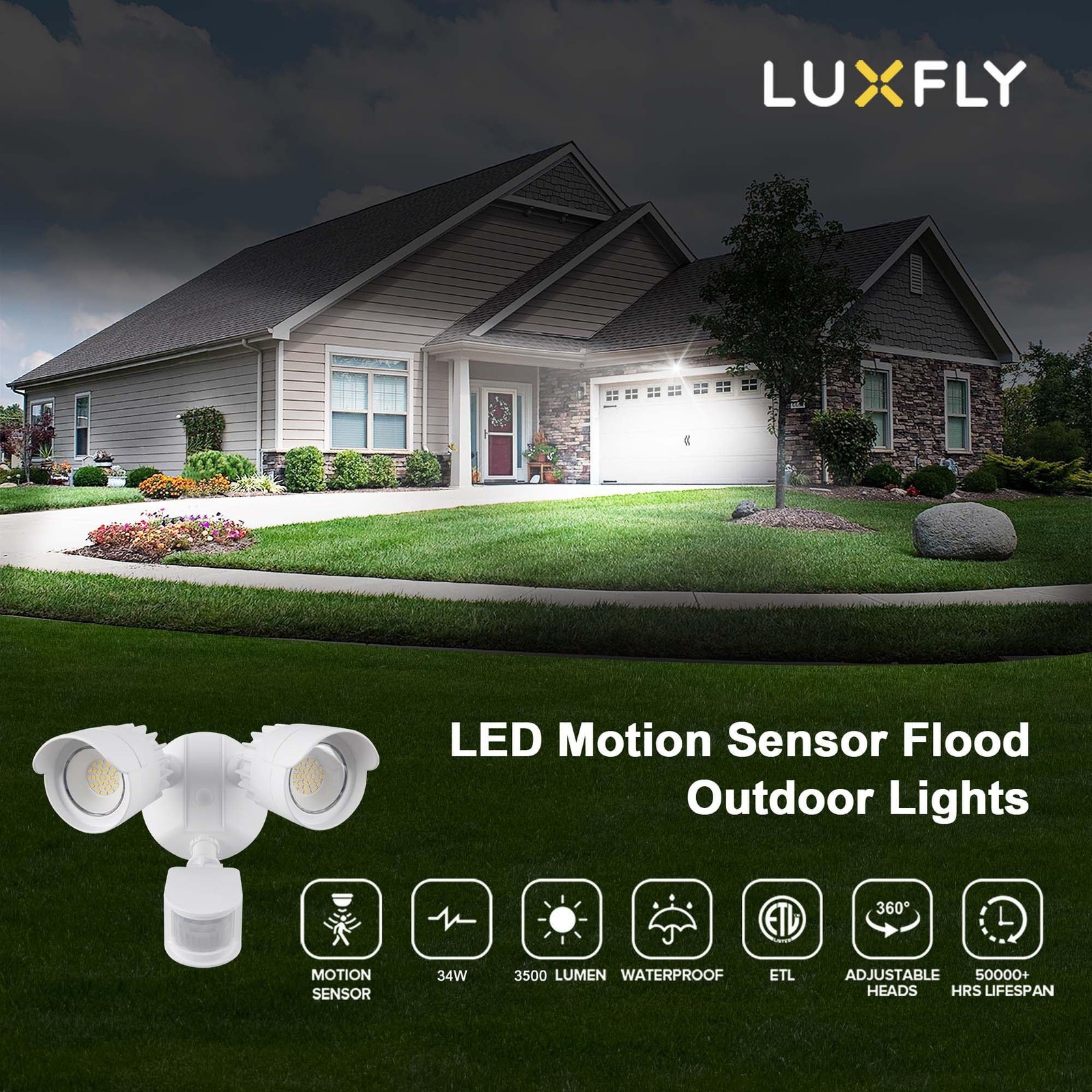 LED Motion Sensor Outdoor Lights, 34W 3500LM 5000K Daylight, IP65 Waterproof,…