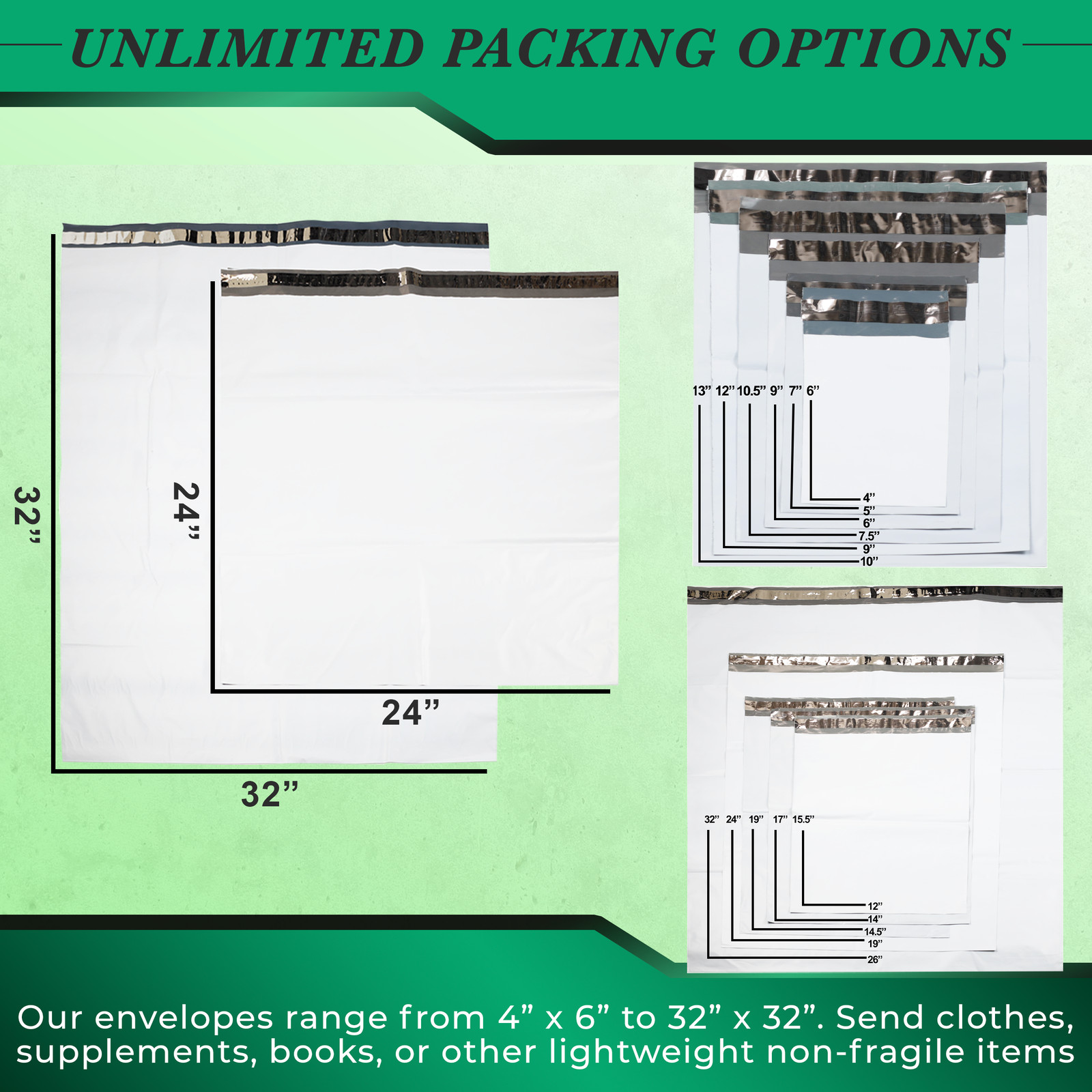 Poly Mailers Plastic Ship Bag 5×7 6×9 9×12 10×13 7.5×10.5 12×15.5 14×17 14.5×19