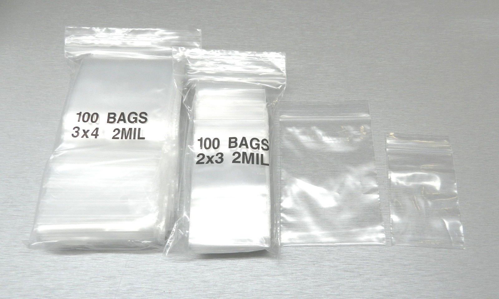 200 Bags Clear 2mil 2 Small Sizes 2″x3″ & 3″x4″ Poly Reclosable Baggies 100@