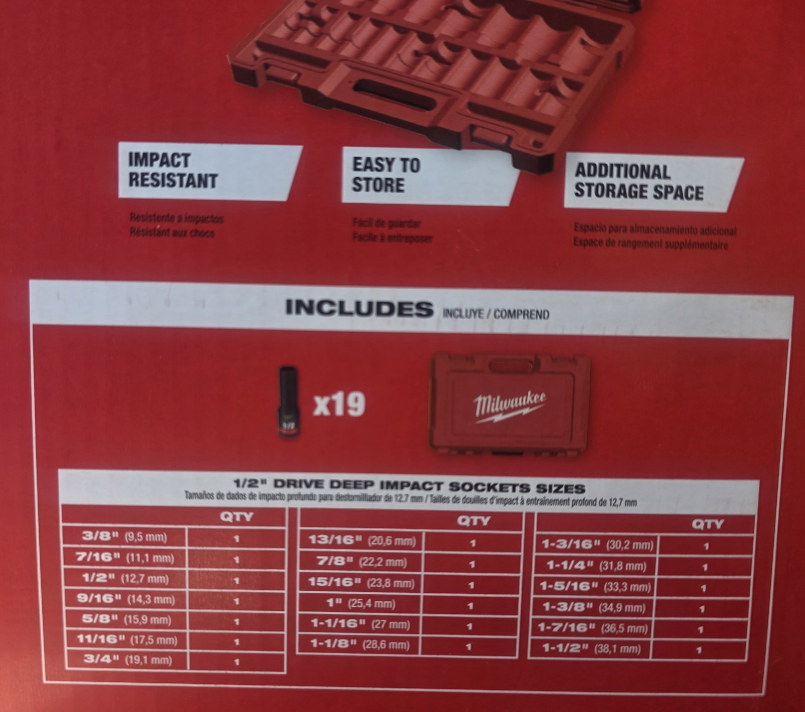 Milwaukee SHOCKWAVE 1/2 in. Drive SAE 6 Point Impact Socket Set (19-Piece)