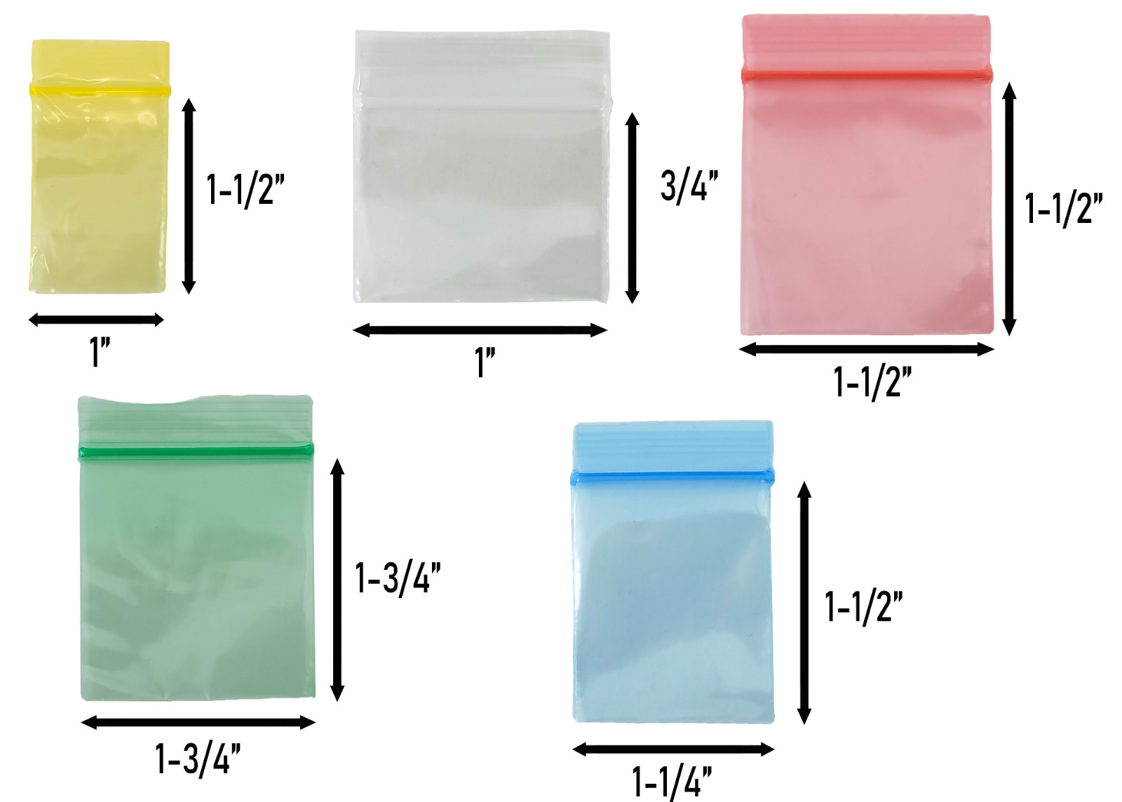 Apple Mini Zip Resealable Bags 100ct. Packs New Mix and Match Sizes and Colors