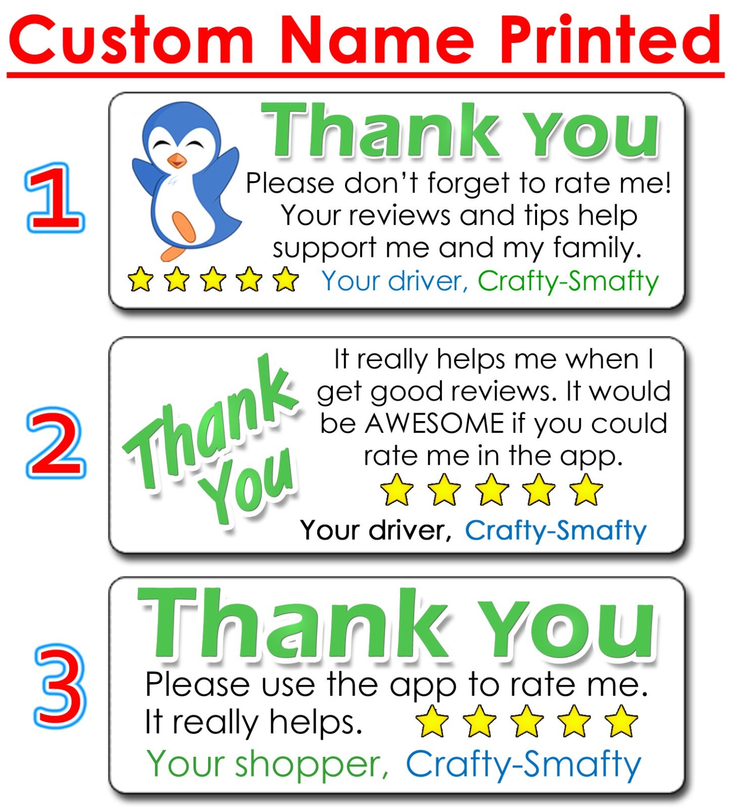 for Uber Eats Driver Thank You Stickers Please Rate Increase Tips CUSTOM NAME