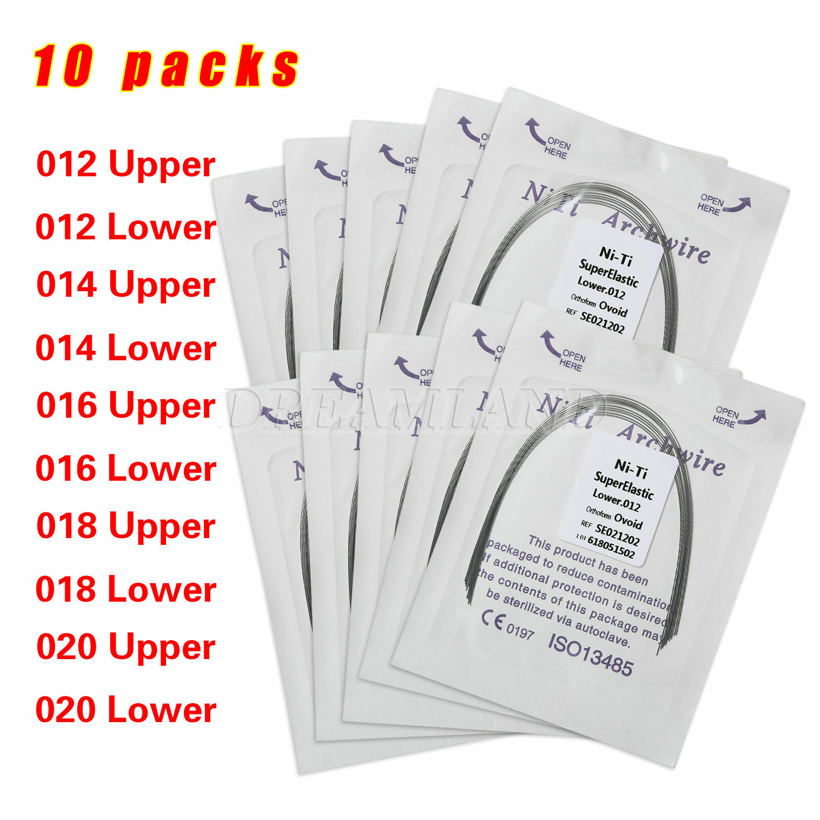 100pcs 10packs Dental Orthodontic Super Elastic Niti Arch Wire Round Ovoid Form