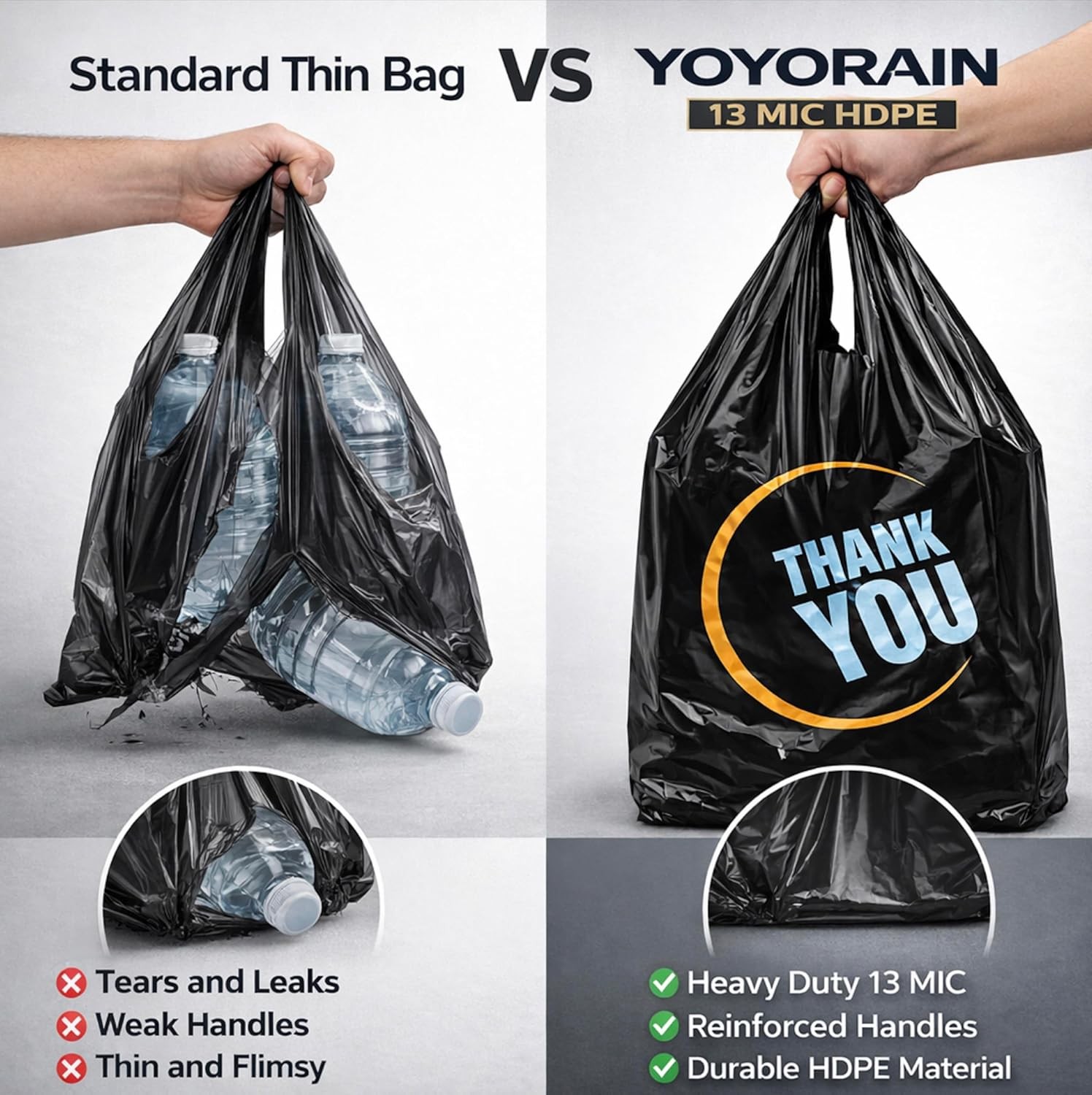 100 Count Plastic Bags – Black T Shirt Bags with Handle for Retail Shopping and