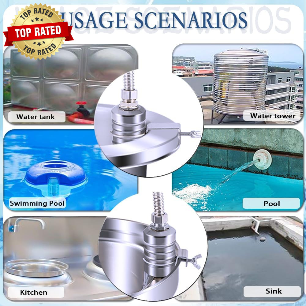 Float Valve,1/2″ to 3/4″ 1” Water Level Control Float Valve, 304 Stainless Stee