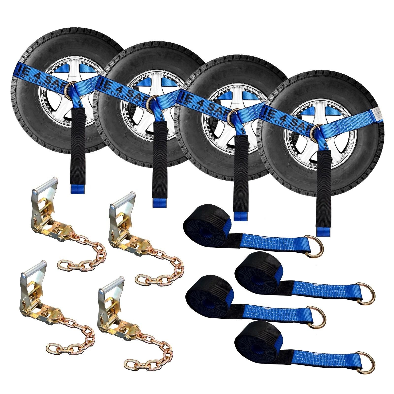 16 Pcs 2″ x 10′ Ratchet Wheel Lift Lasso Strap w/ Chain Extension For Tow Truck