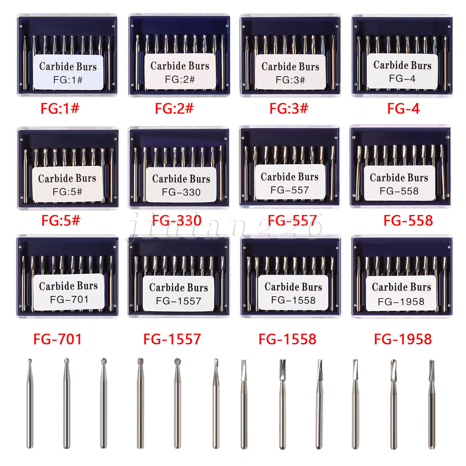 Dental Carbide Burs FG #1-5 557 Round for High Speed Handpiece 10 per package
