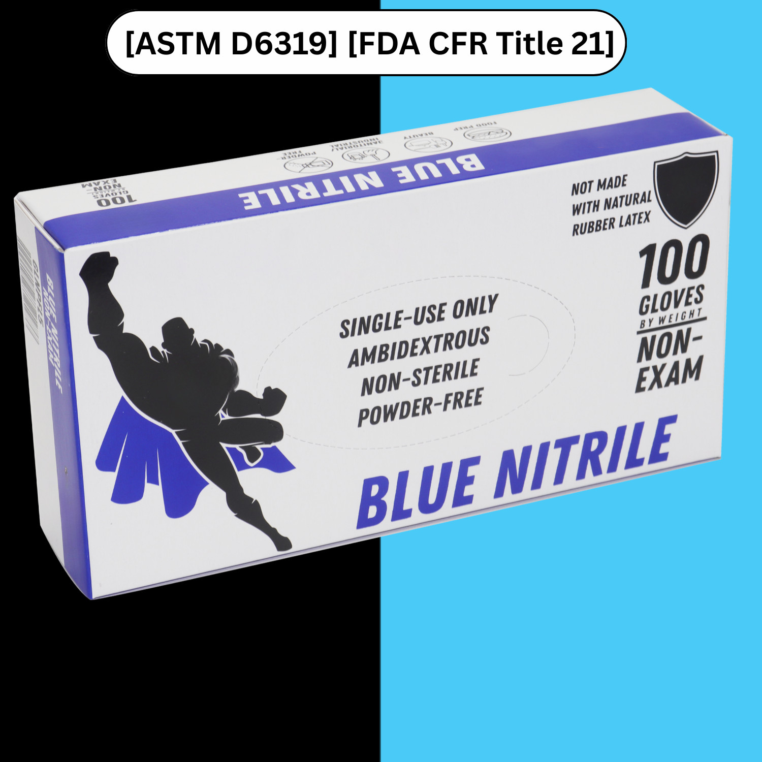 1000 Pcs, Blue Nitrile Powder-Free Disposable Gloves Large 3 MIL Finger-Textured