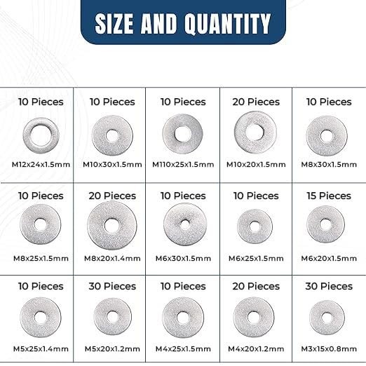 High Compatibility Flat Washers Set – 304 Stainless Steel