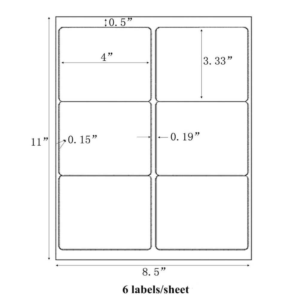 150-12000 4″x3.33″ Address Shipping Labels 6 Up Per Sheet Self Adhesive Stickers
