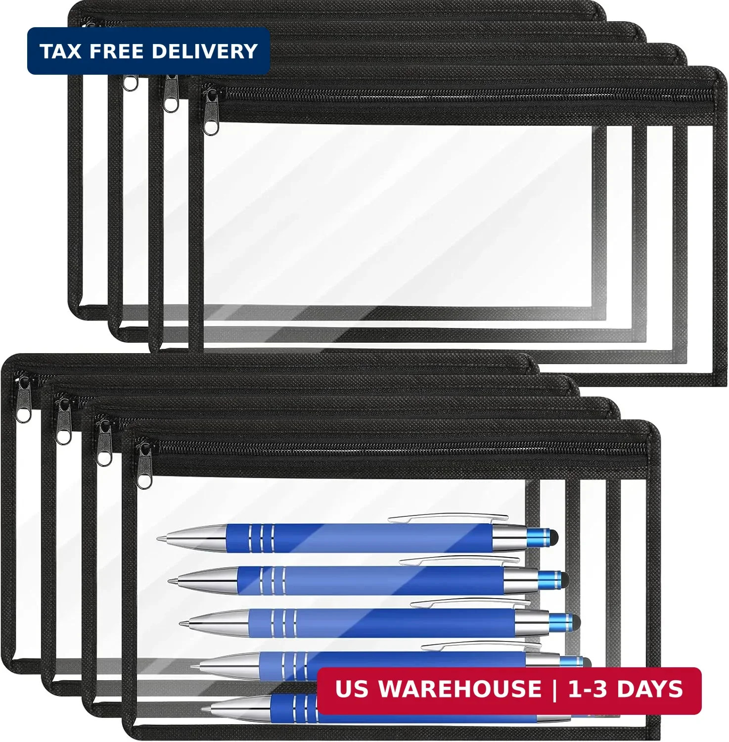 Outus 8 Pcs Clear Zipper Pouches Pencil Pouches PVC Makeup Pouch Envelopes Folde