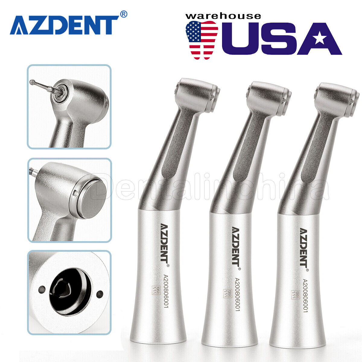 3 X Dental 1:1 Low Speed Handpiece Push Button Fit FG 1.6mm Burs Contra Angle US