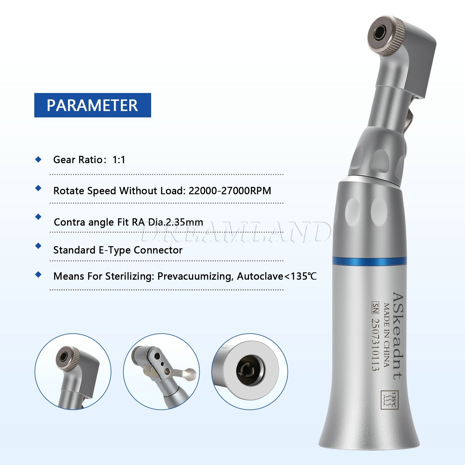 5xDental Low Speed Contra Angle Handpiece Latch E-Type 2.35mm Autoclavable 135°C
