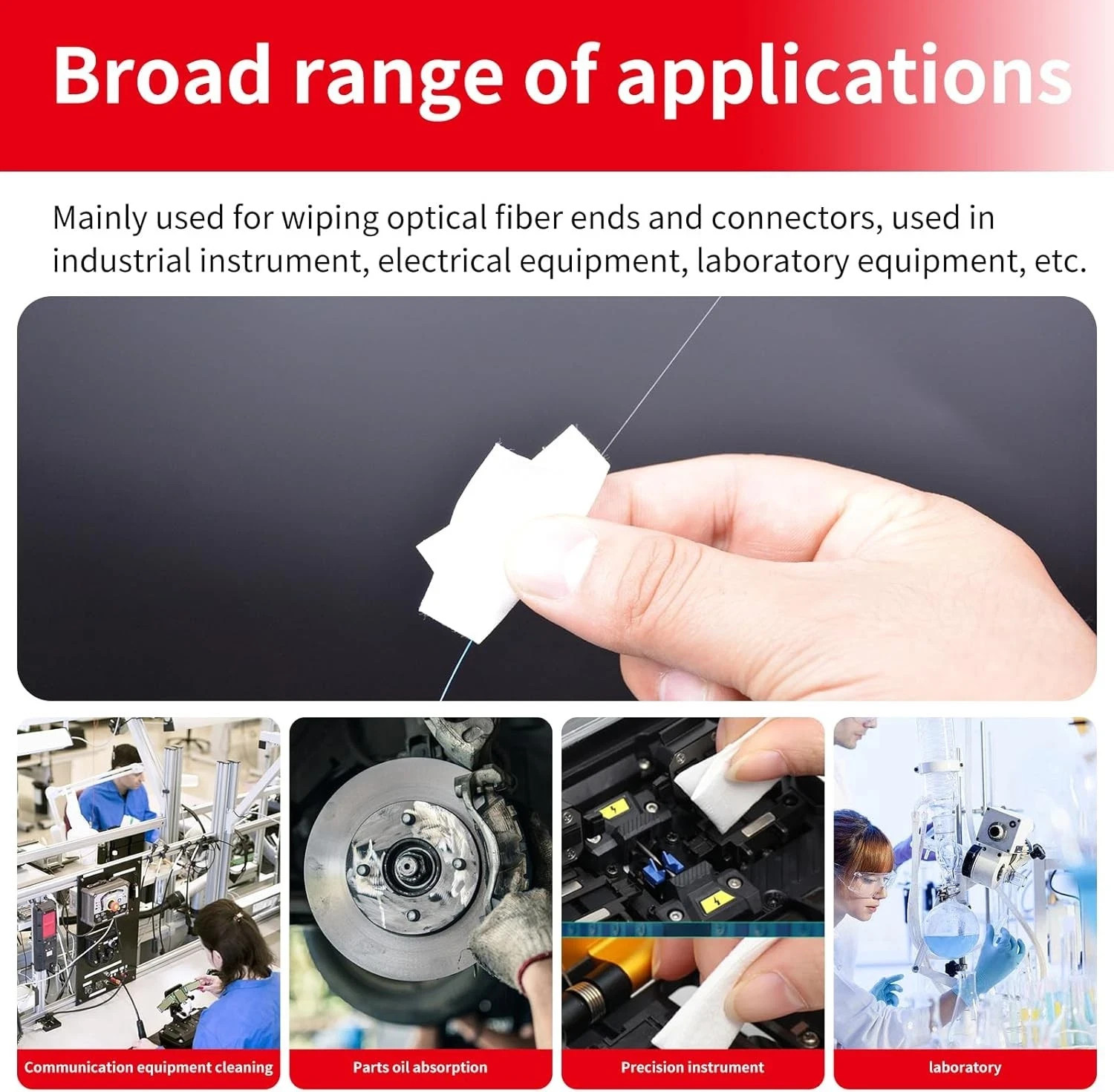 Fiber Optic Cleaning Wipes, Small Microfiber Cloths, Five Pack