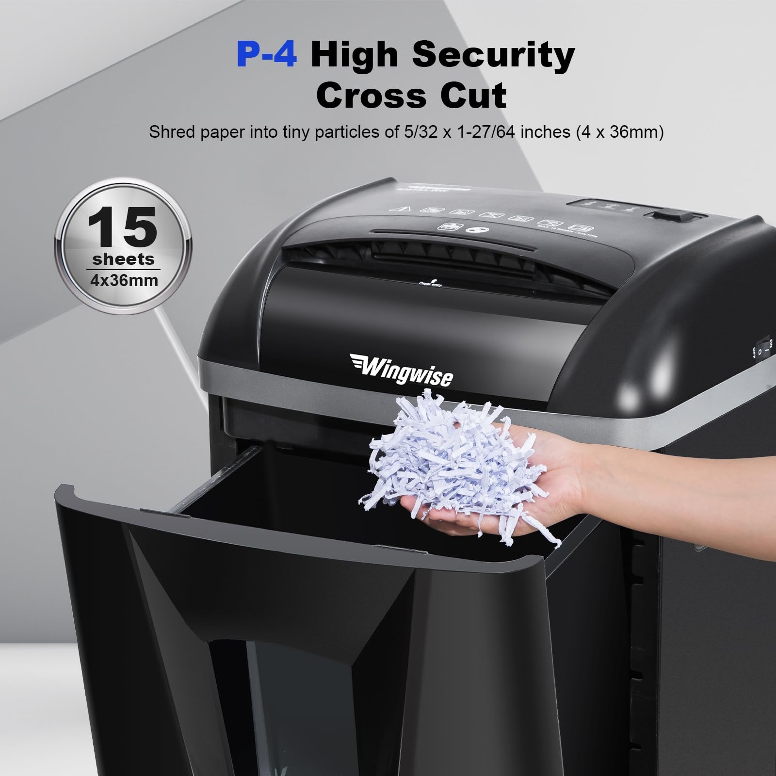 15-Sheet Paper Shredder with 58dB Quiet Operation, P4 Cross-Cut Security for …