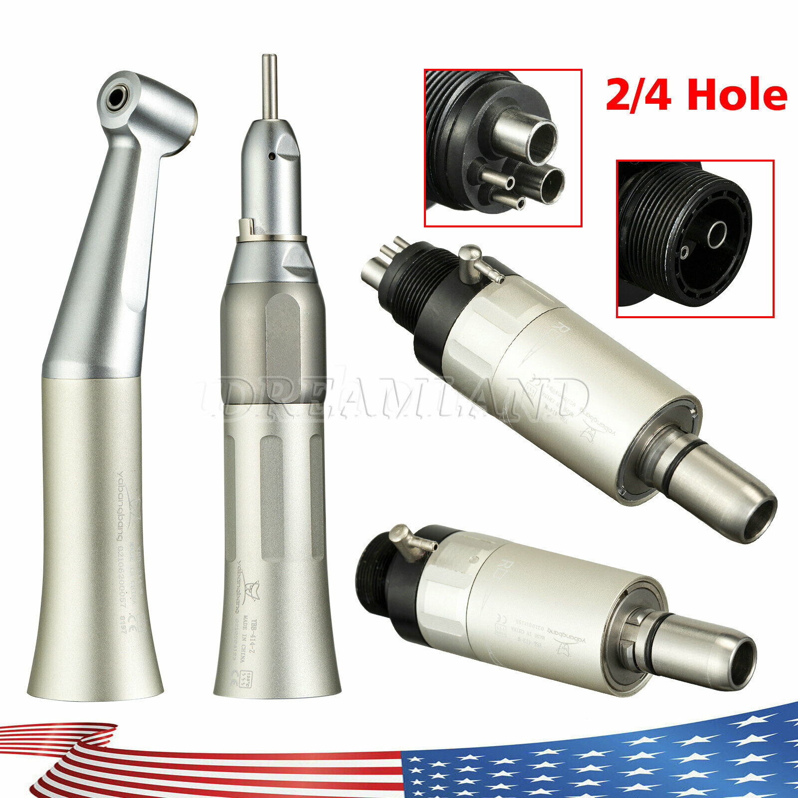 NSK Style Dental Slow Low Speed Handpiece Straight Contra Angle Air Motor 4Holes