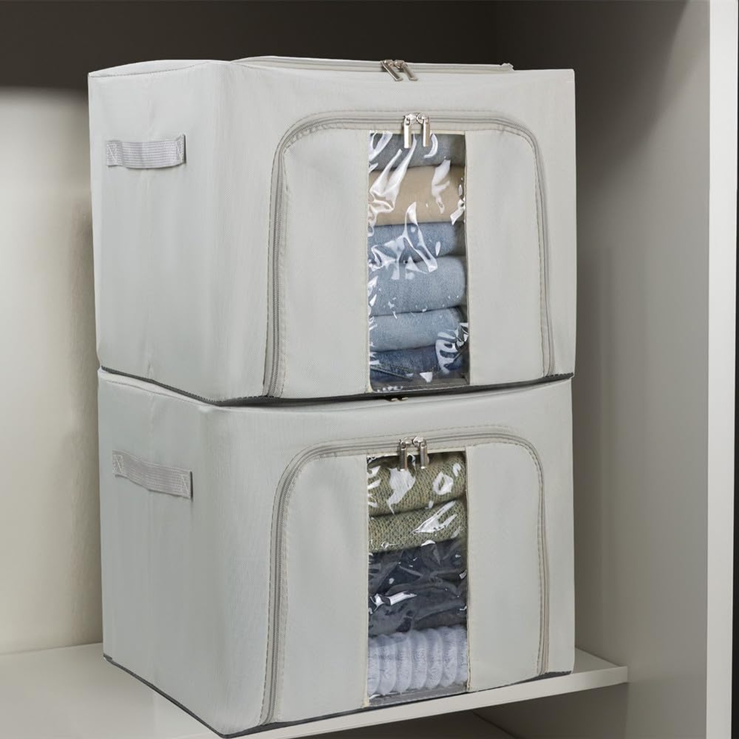36L Clothes Storage Bins with Metal Frame, 3 Pcs Stackable Clothing Storage B…