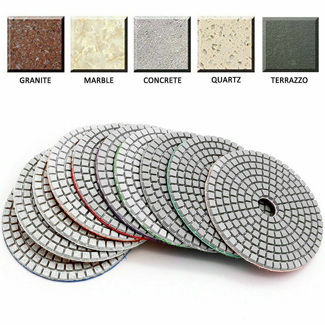 6″ Diamond Polishing Pad 6 PC Granite Concrete Marble Grit 30 50 100 200 400 800