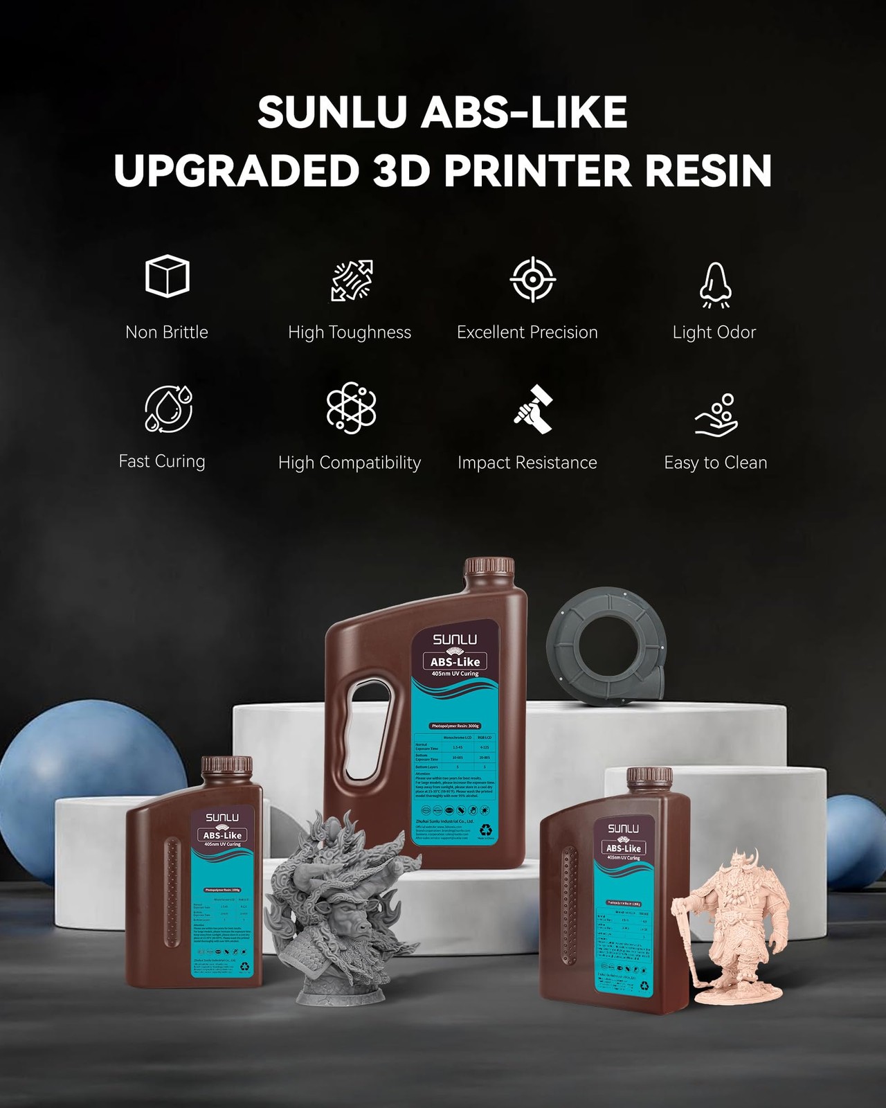 3D Printer Resin ABS Like 4KG Enhanced Strength High Compatibility Grey SUNLU