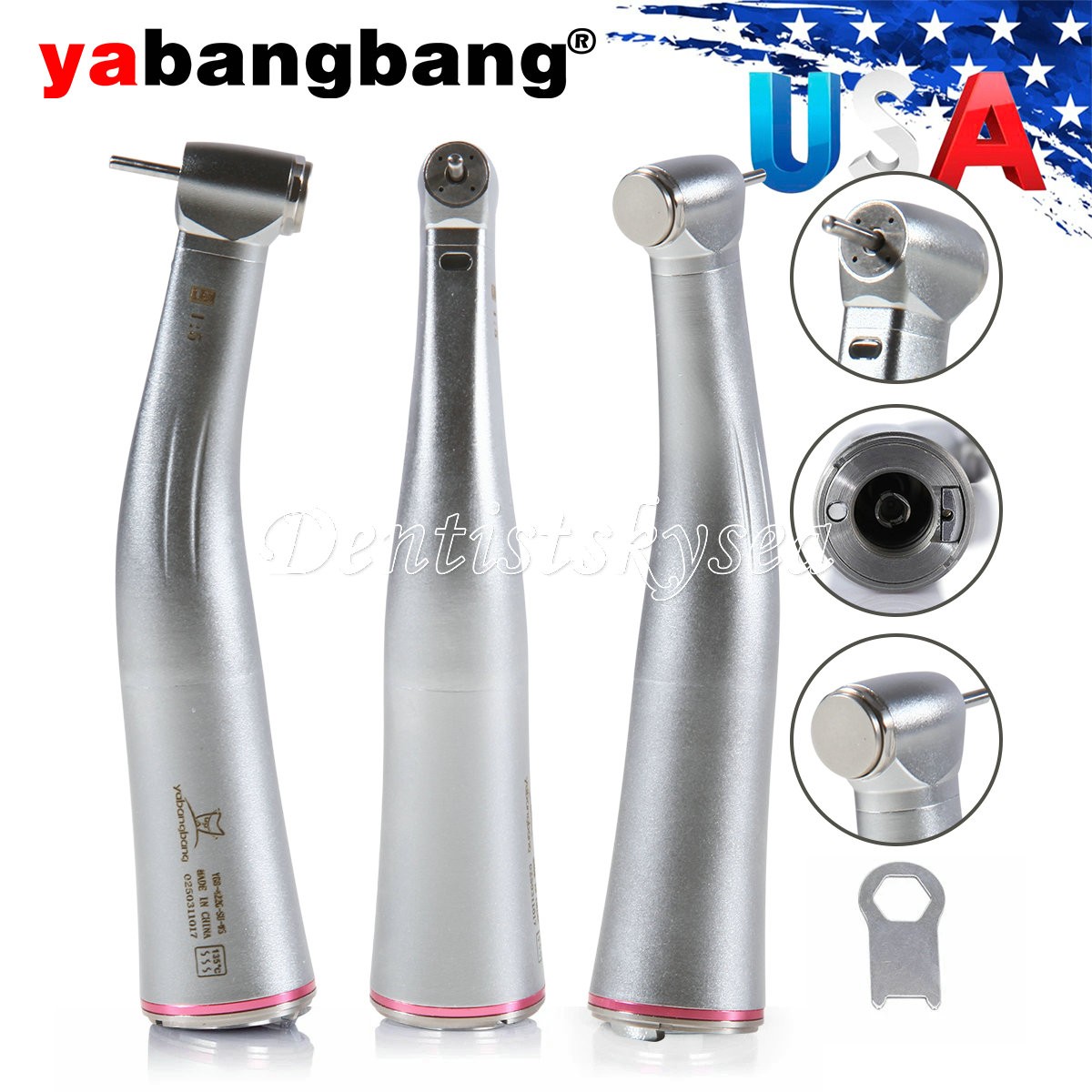 Dental 1:5 Increasing Contra Angle Optic LED Handpiece Fit Electric Motor YBB