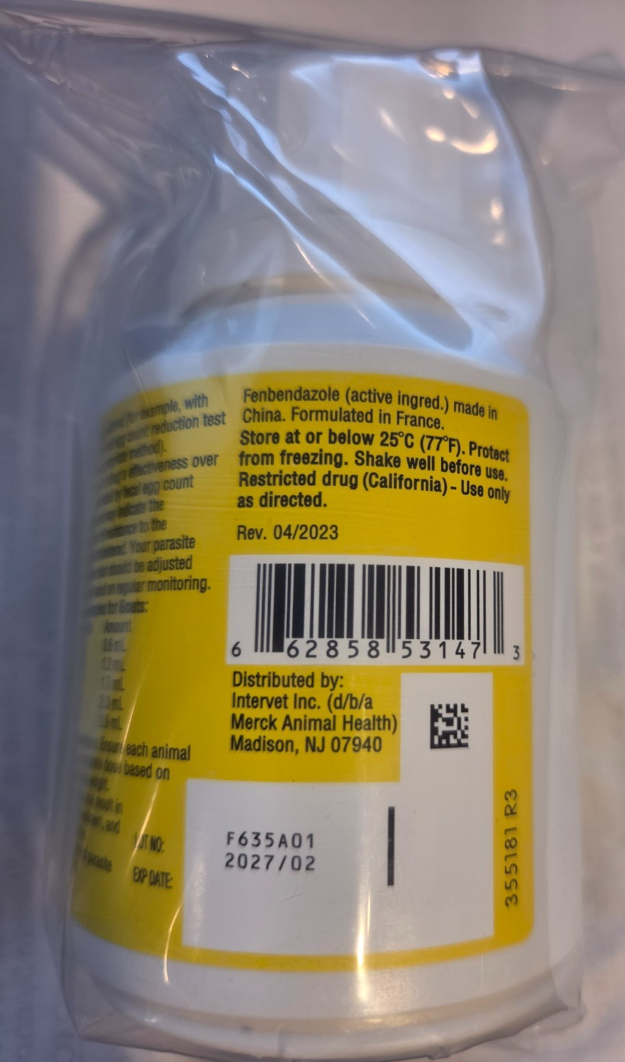 Merck Safe-Guard Goat Dewormer, 125mL fenbendazole 125ml (4.2 fl. oz) Exp: 2027
