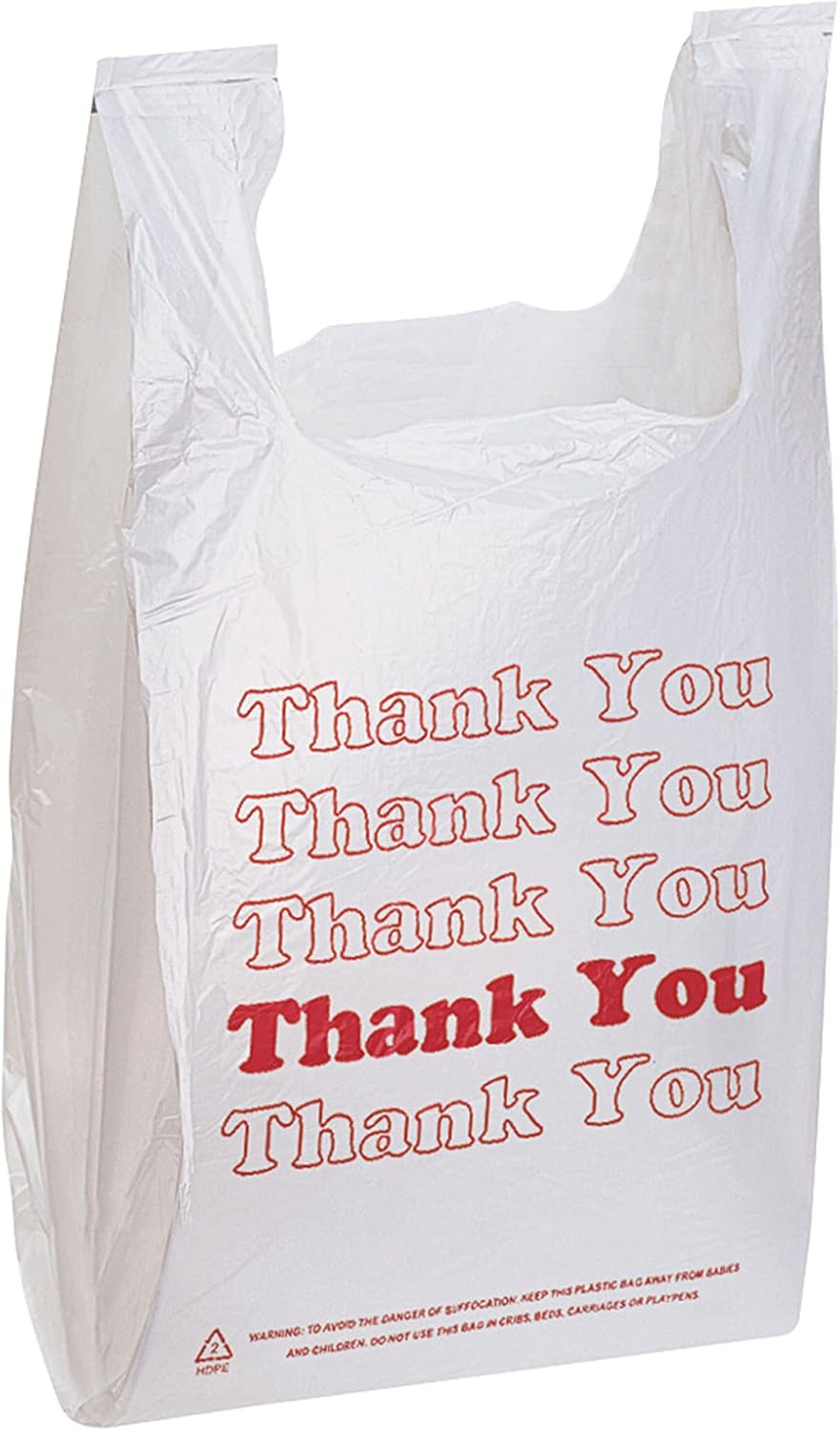 White Thank You Bags Case of 1000-11 ½” X 6″ X 21″ – Thickness .48Mil HDPE- Stan