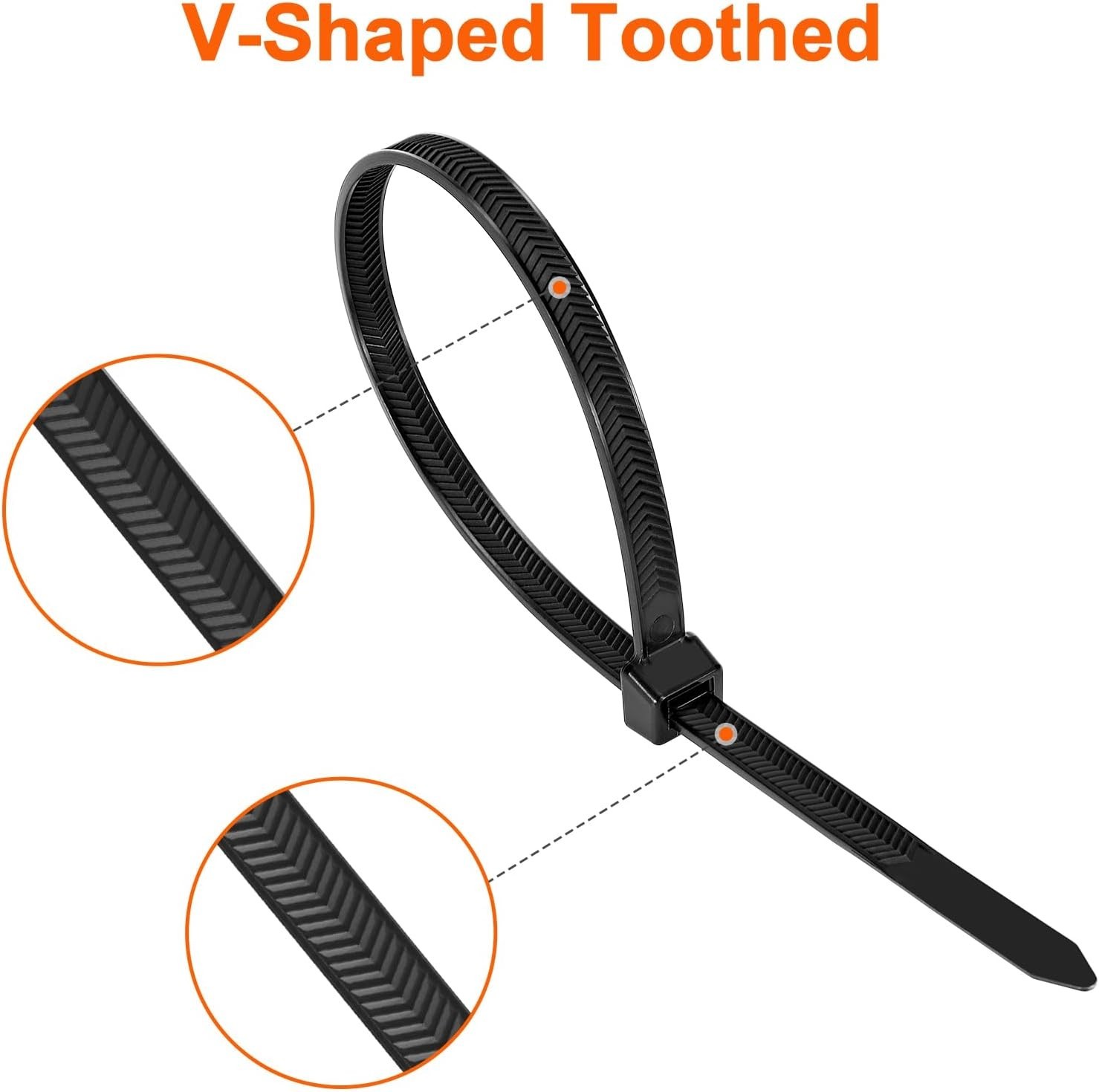 Zip Ties Heavy Duty 12 inch，V-Shaped Toothed Double Sided With 200 LBS Black