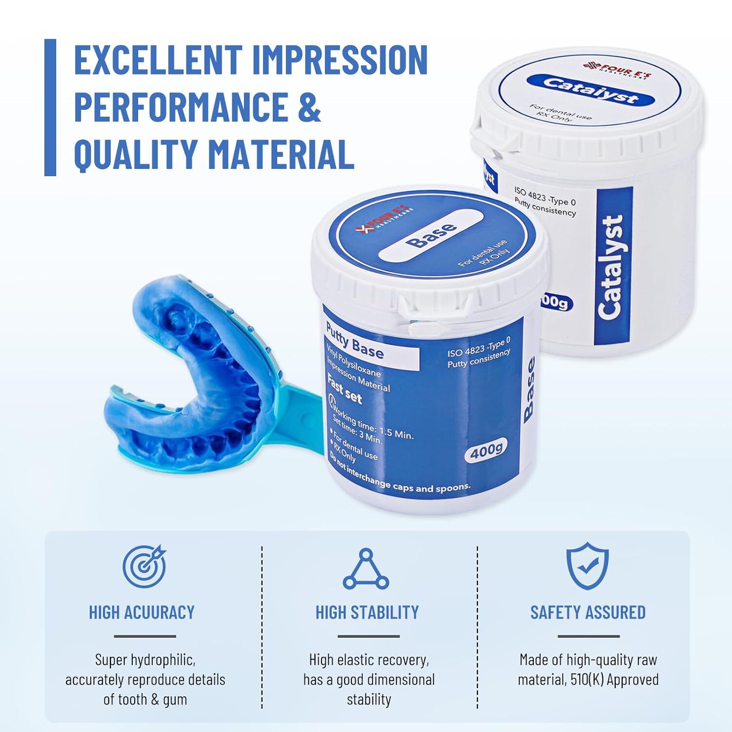 Dental Impression Putty Fast Set VPS Putty 400g Base & 400g Catalyst / 25g x12