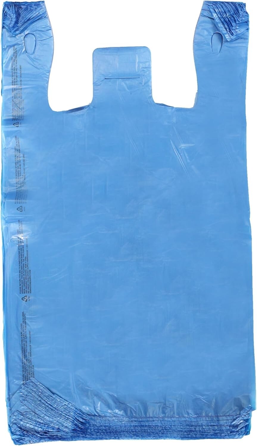 Blue Plastic T-Shirt Bags Case of 1,000 11 ½” x 6″ x 21″ Shopping Retail Bag