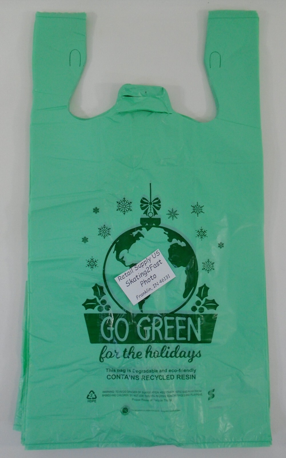 Go Green Holiday Degradable 100 Qty. Plastic T-Shirt Bags Handles 11″x6″x21″