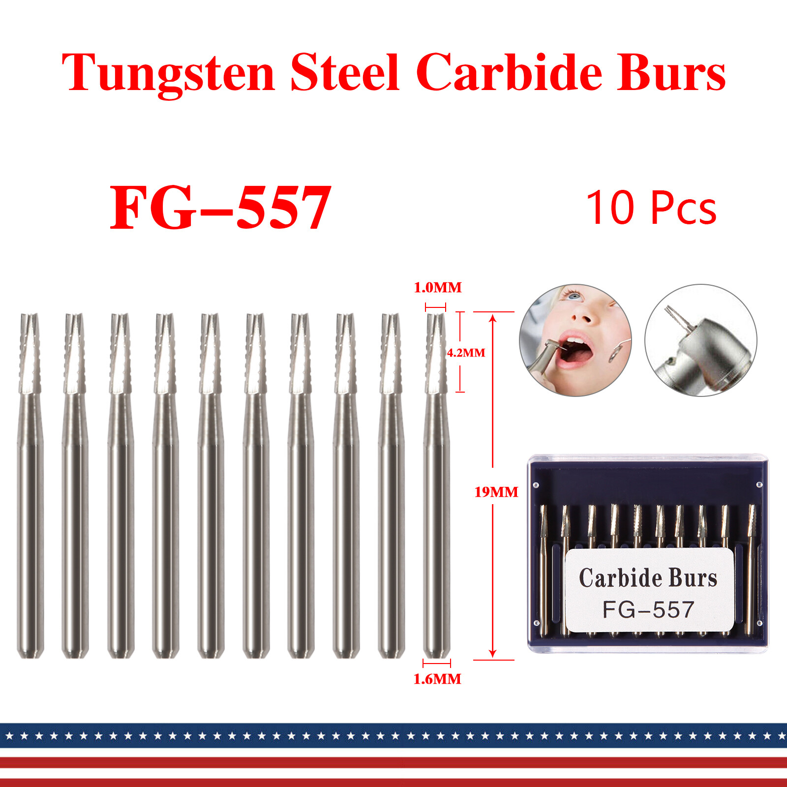 Dental Midwest FG #557 Clinic Length Cross Cut Carbide Burs 100pcs/10 Packs
