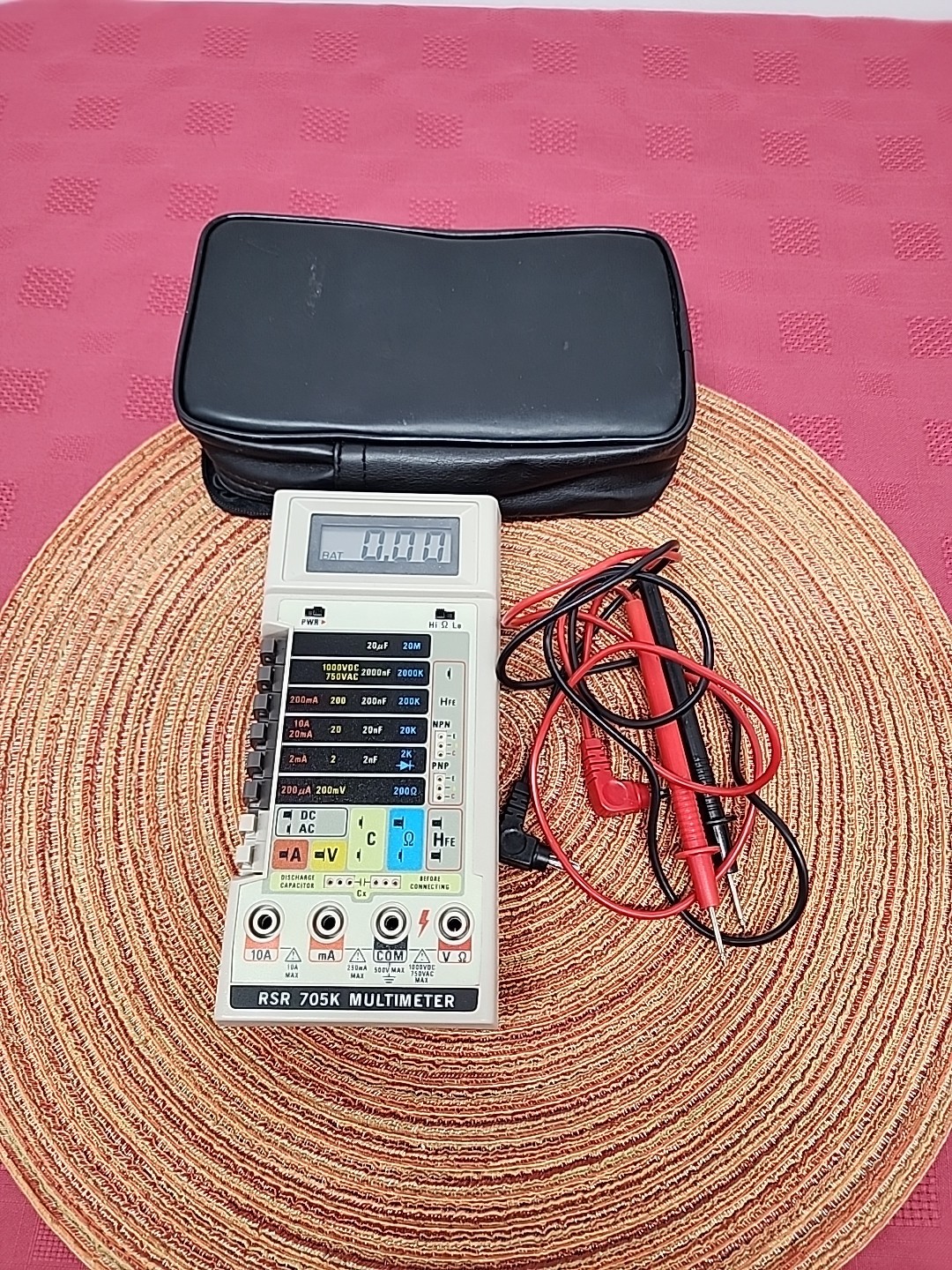 RSR 705K Digital Multimeter W Case & Test Leads 1987 Made In Taiwan Working