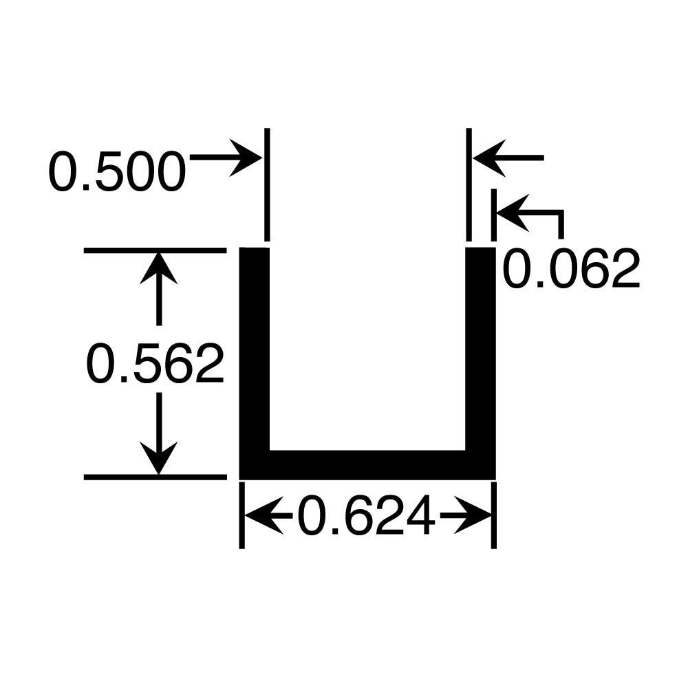 Outwater Mill Finish 1/2″ Alum U-Channel/C-Channel – Size Options