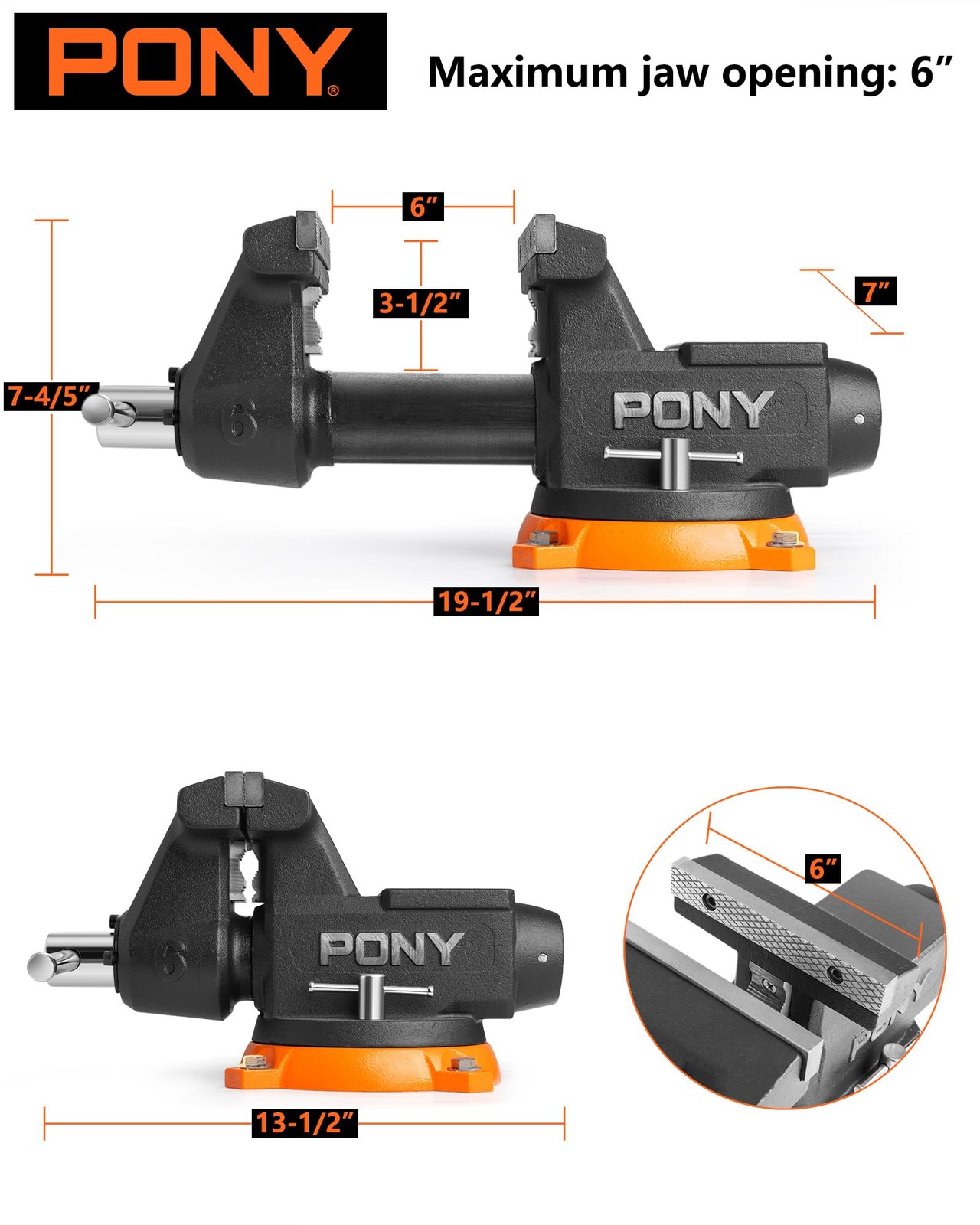 PONY 6″ Heavy Duty Bench Vise 8800LBS Clamp Force 360° Rotatable Workbench Vises