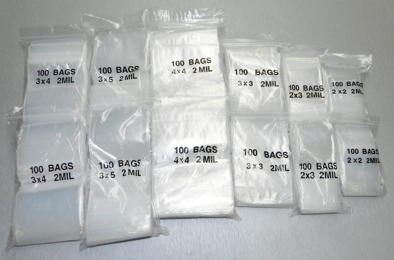 1,200pc Reclosable 2MIL Clear Bags 6 Sizes Assortment Set 200 of Each Baggies