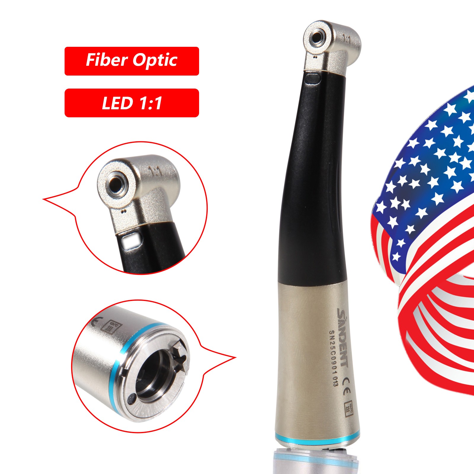 Dental 1:1 Fiber Optic LED Contra Angle Handpiece NSK STYLE YBB
