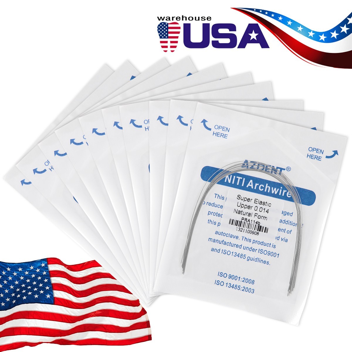 AZDENT Orthodontic Dental Brackets Roth MBT.022/.018 Hooks/Niti Round Arch Wire
