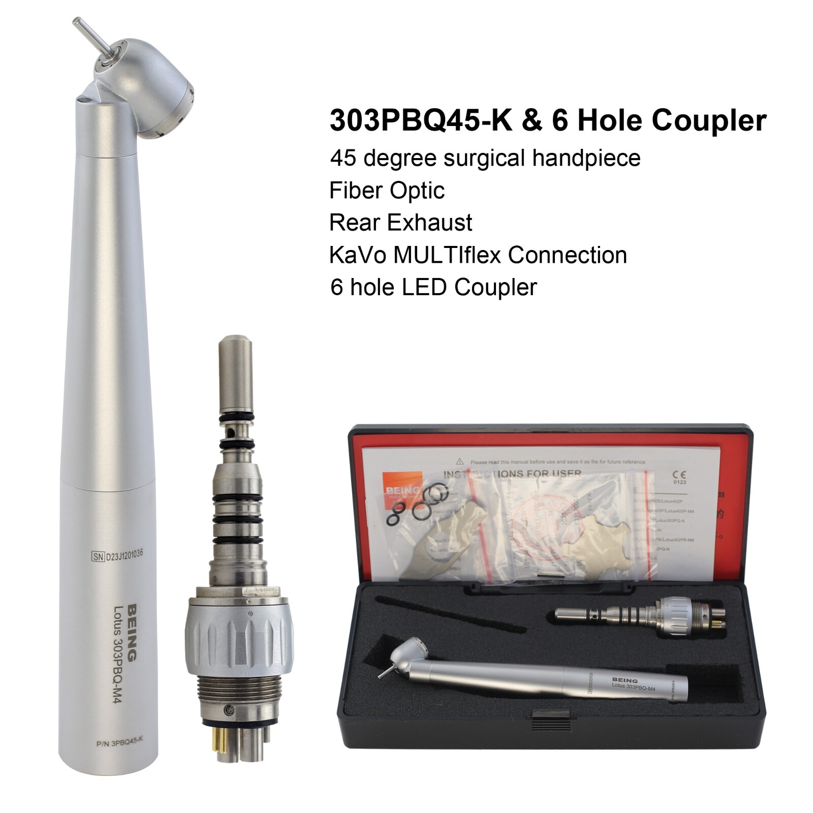 BEING Dental Surgical Handpiece 45 Angle Rear Exhaust Fiber Optic Kavo NSK Fit