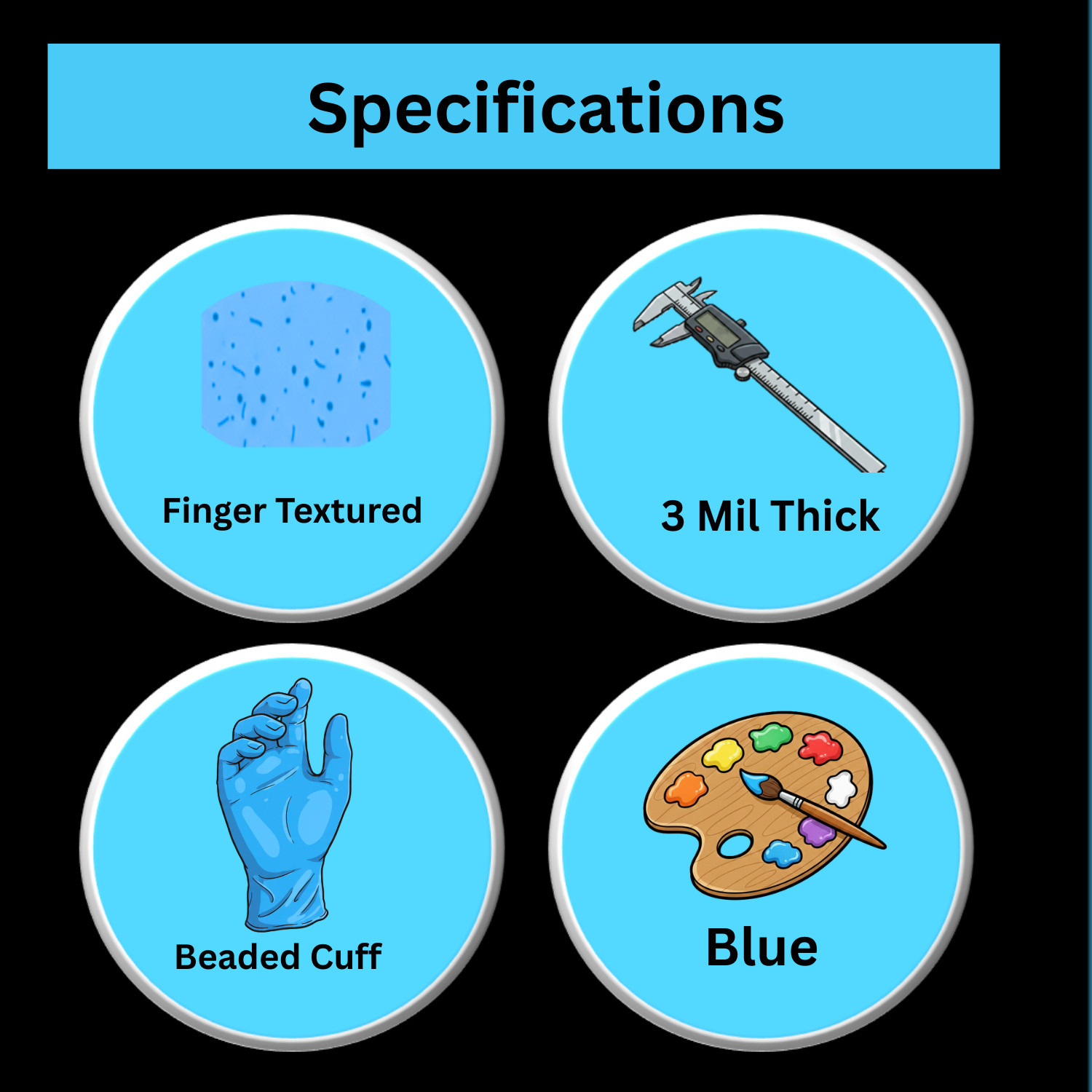 1000 Blue Nitrile Powder-Free Disposable Gloves Medium 3 MIL Finger-Textured