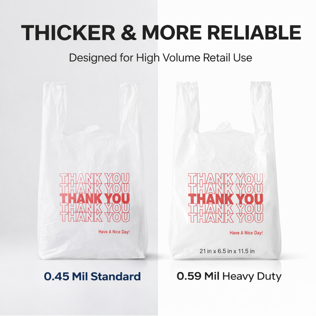 Bags 1/6 Large 21 x 6.5 x 11.5 WHITE THANK YOU T-Shirt Plastic Shopping Bags