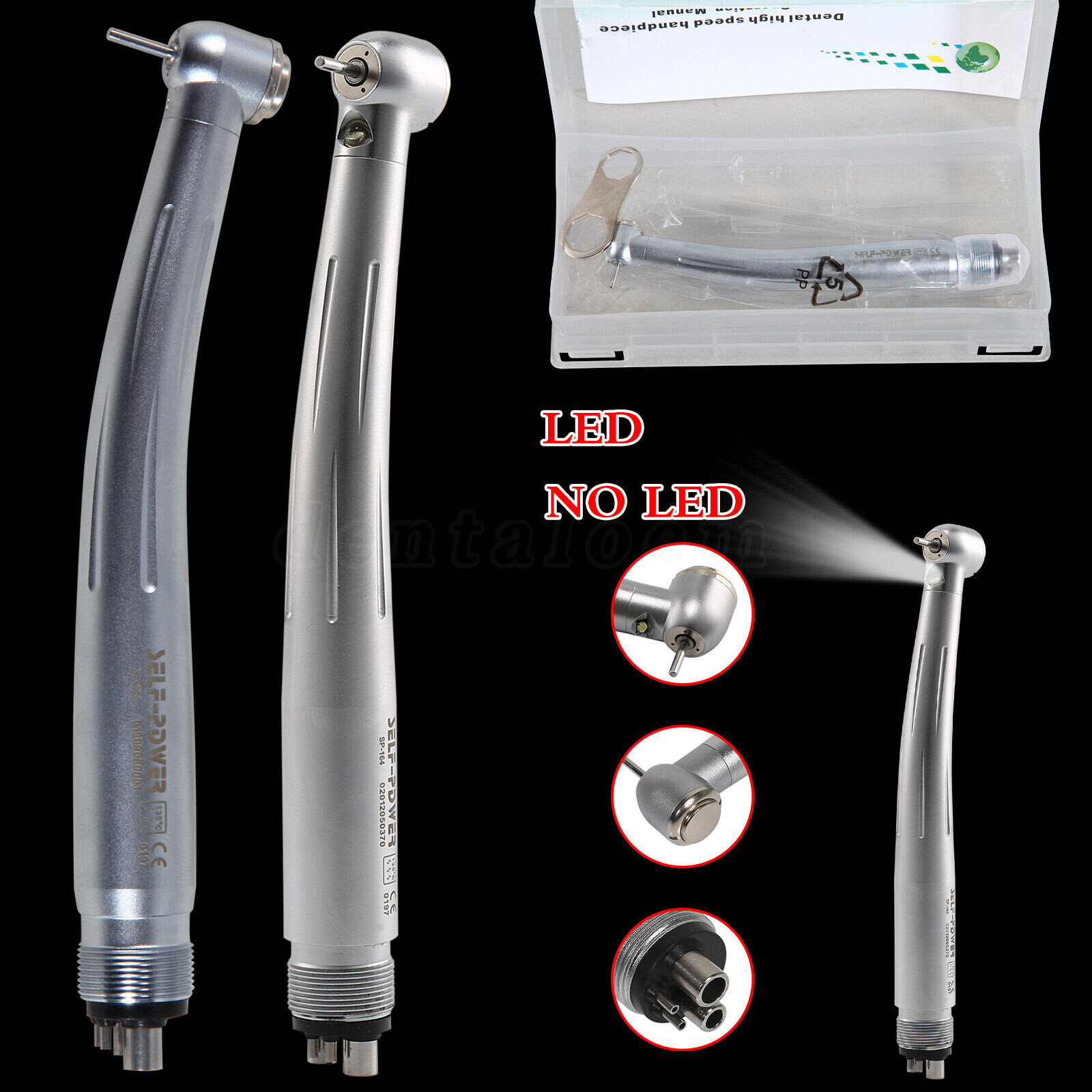 SELF-POWER Dental No-LED / LED E-generator High Speed Handpiece 4Hole Turbine