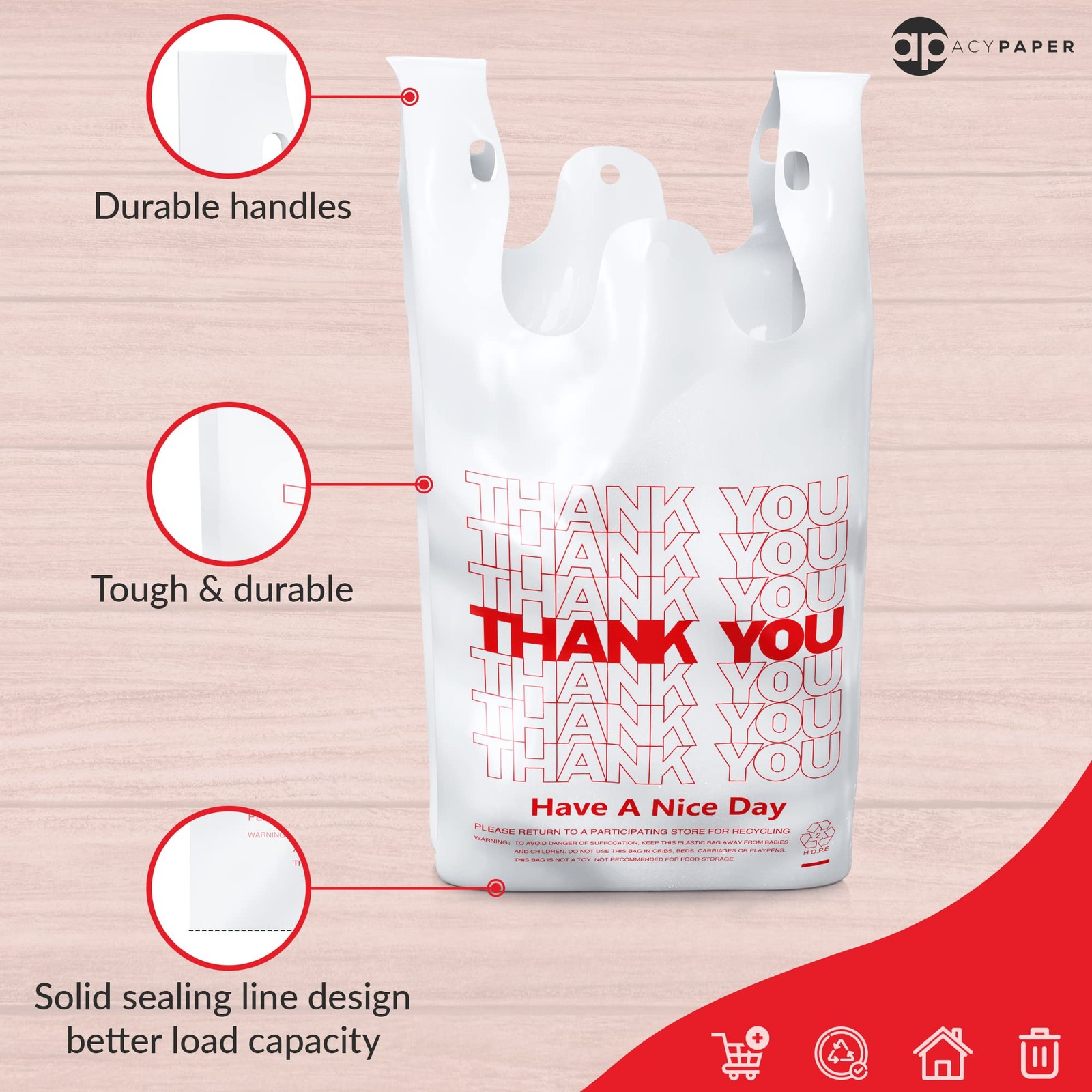 Thank You T-Shirt Bags 1000 Count 11″ x 6″ x 21″ White Plastic Bags